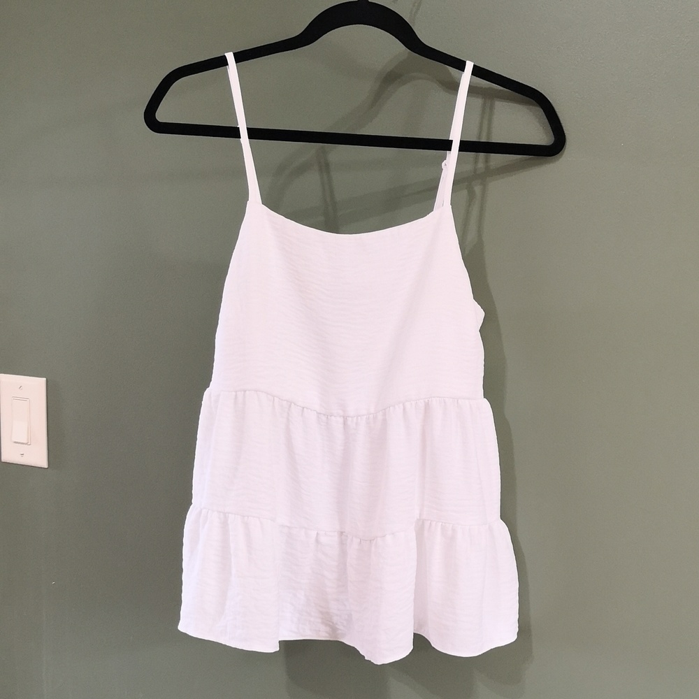 Streetwear Society White Tiered Spaghetti Strap Tank Top Shirred Back Sz L